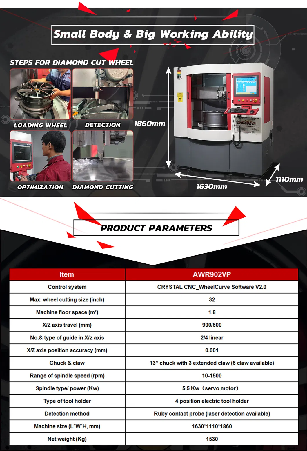 Alloy Wheel CNC Lathe Diamond Cutting Machine Easy Operate