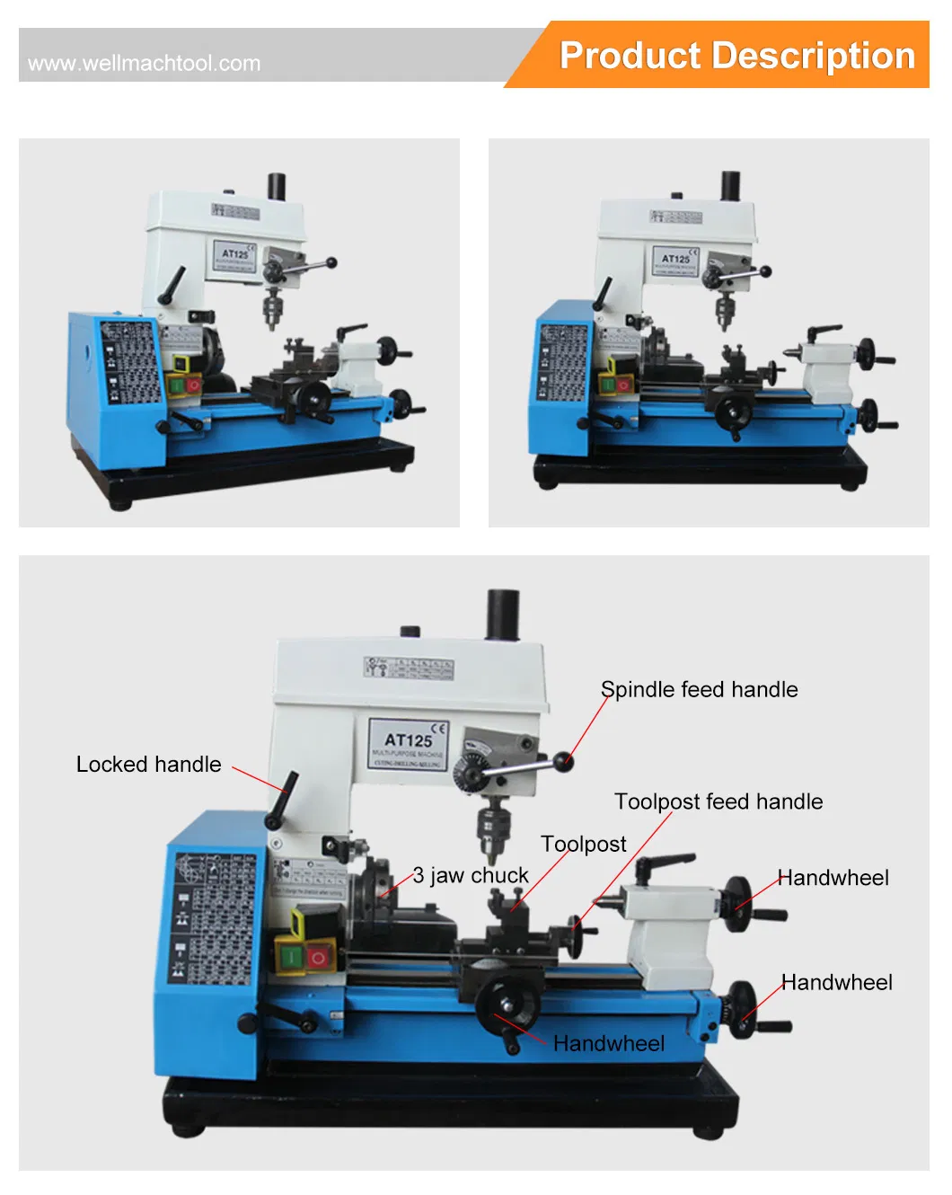 AT125 mini metal Lathe for DIY User With CE Standard