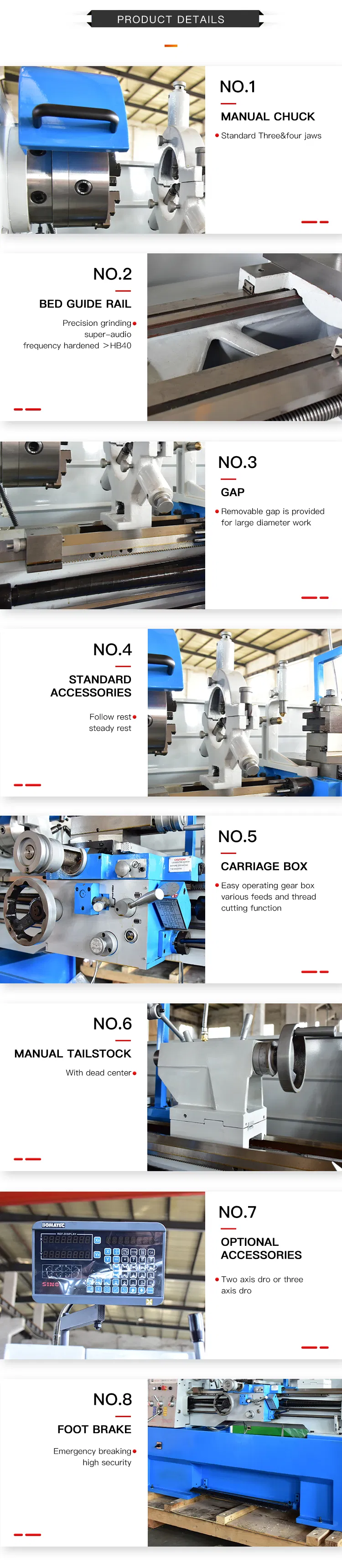 CD6241 High Speed Manual Precision Gear Box 2.2kw Lathe Machine