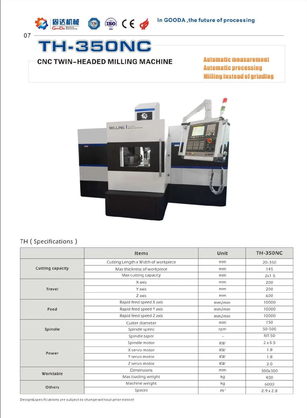 High Cutting Force CNC Machining Twin Head Horizontal Milling Machine with Japan Fanuc System