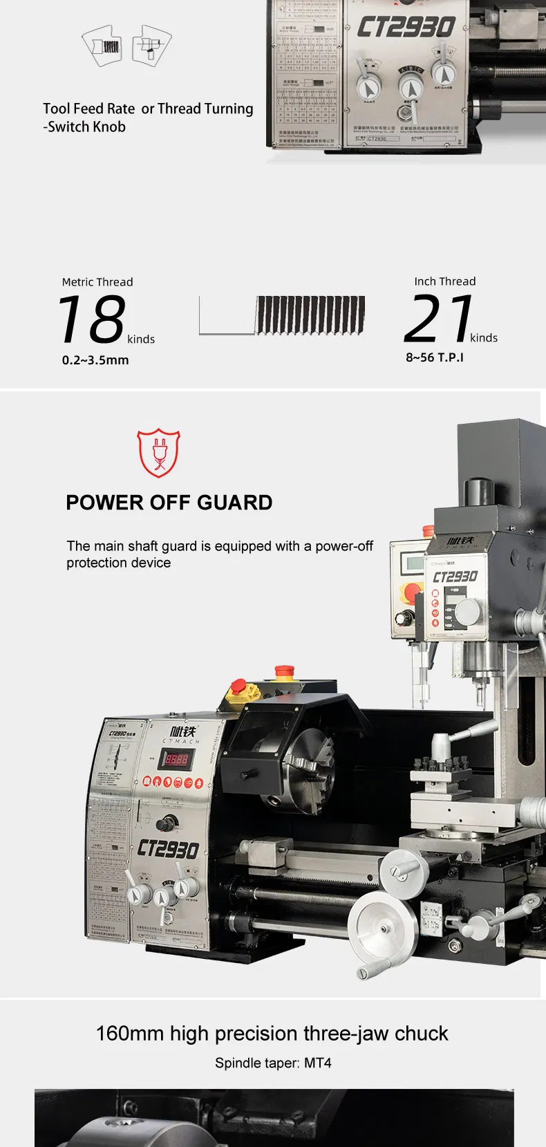 Precision Multi Purpose Mini Lathe CT2930 Machine with Drilling Milling Function